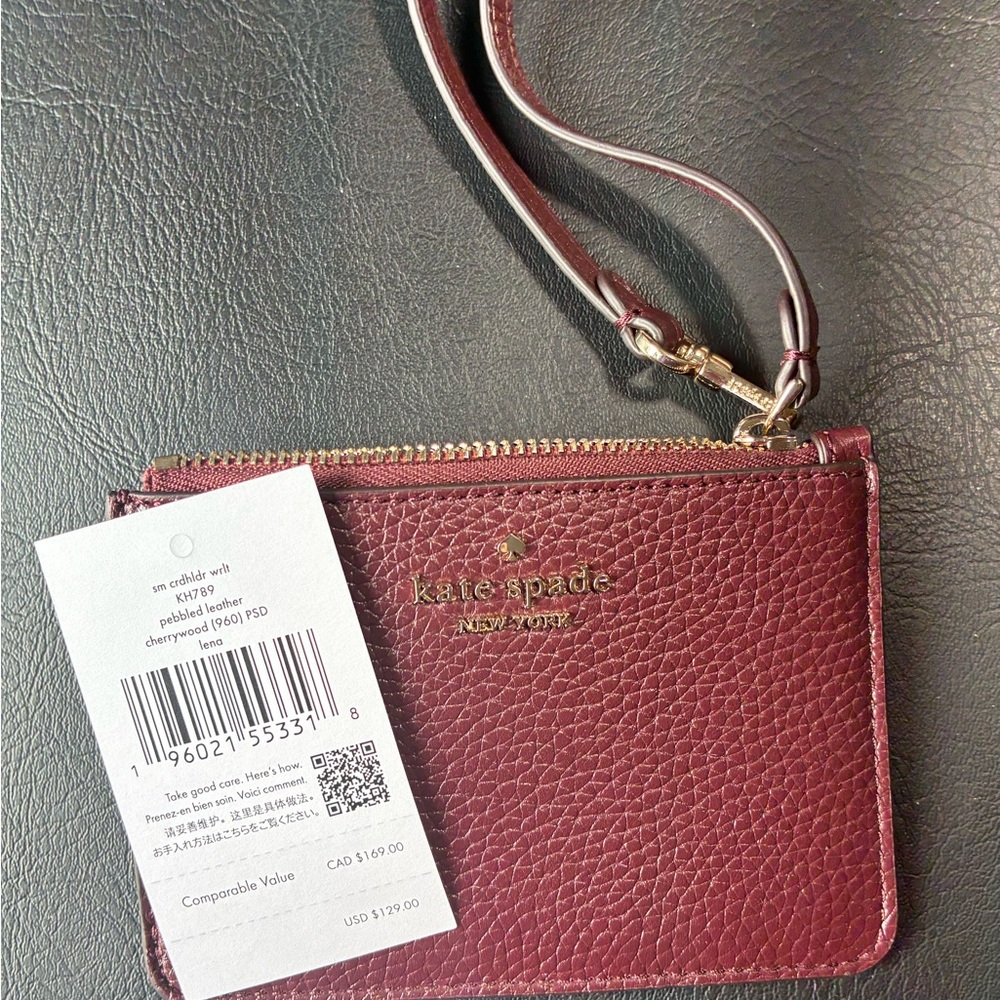 Kate Spade ♠️ Burgundy Wristlet Pouch Leather Wallet - Picture 8 of 9